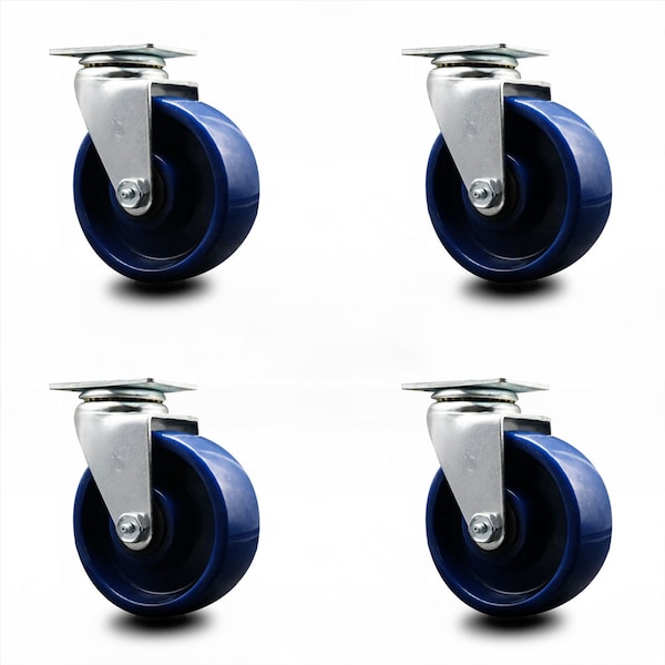 Service Caster 5 Inch Solid Polyurethane Wheel Swivel Caster Set with Roller Bearings SCC SCC-20S520-SPUR-4 - main